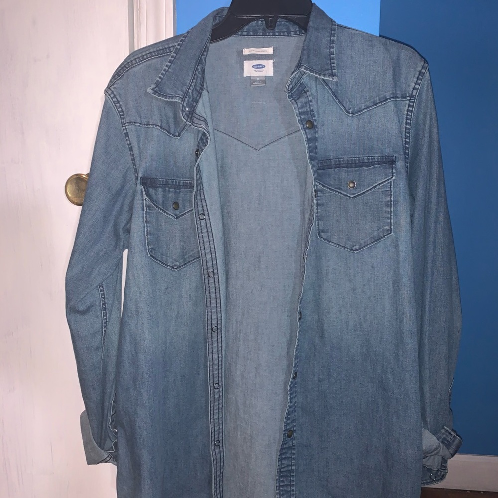 old navy denim jean button up shirt